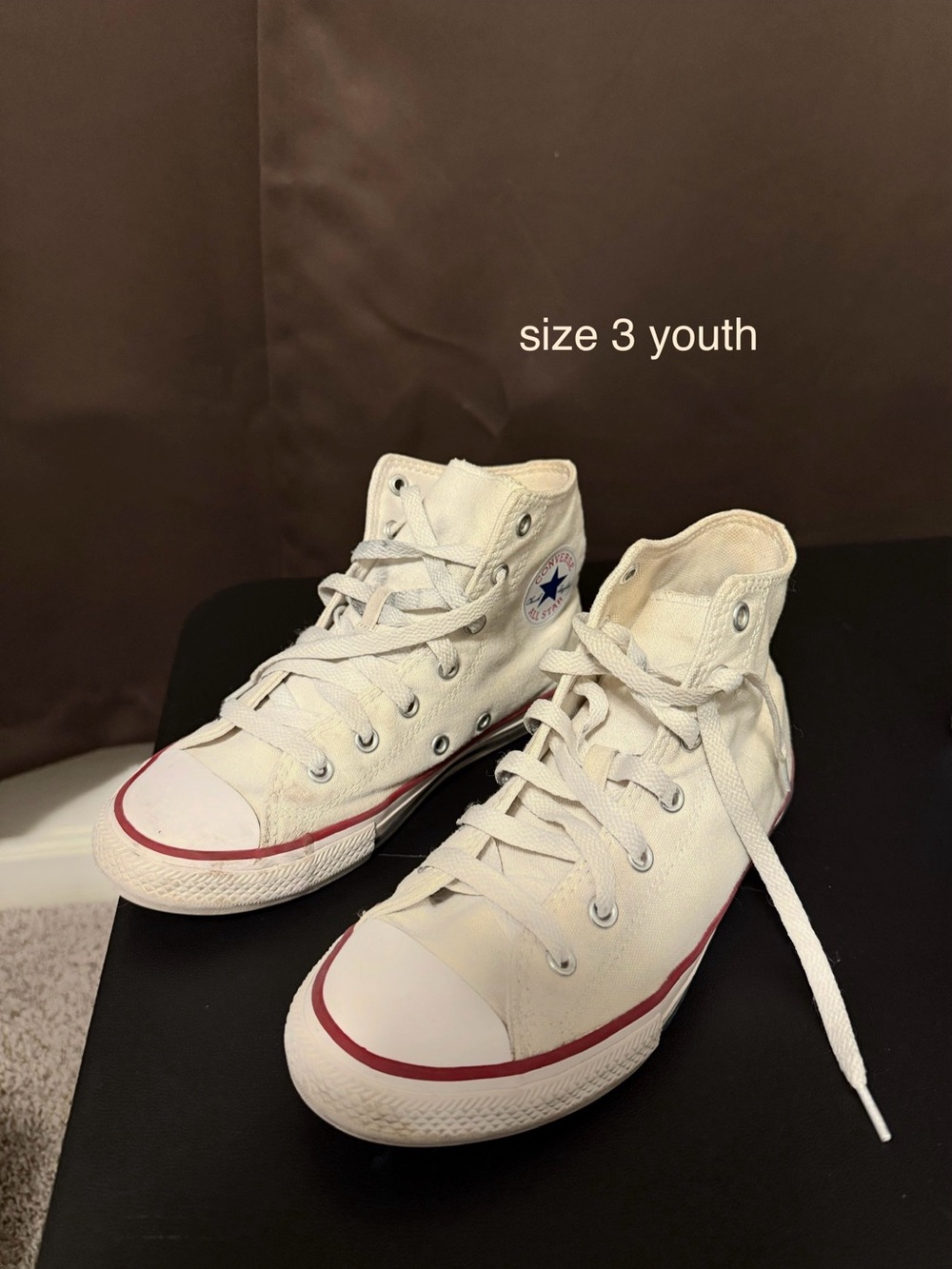 Converse White High Top Kids Sneakers with Red Stripe